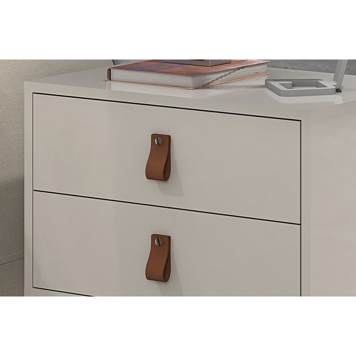 Mesa de Cabeceira Criado Unic 60cm 2 Gavetas para Quarto de Casal Off White Acabamento Brilhante OffWhite/Dourado