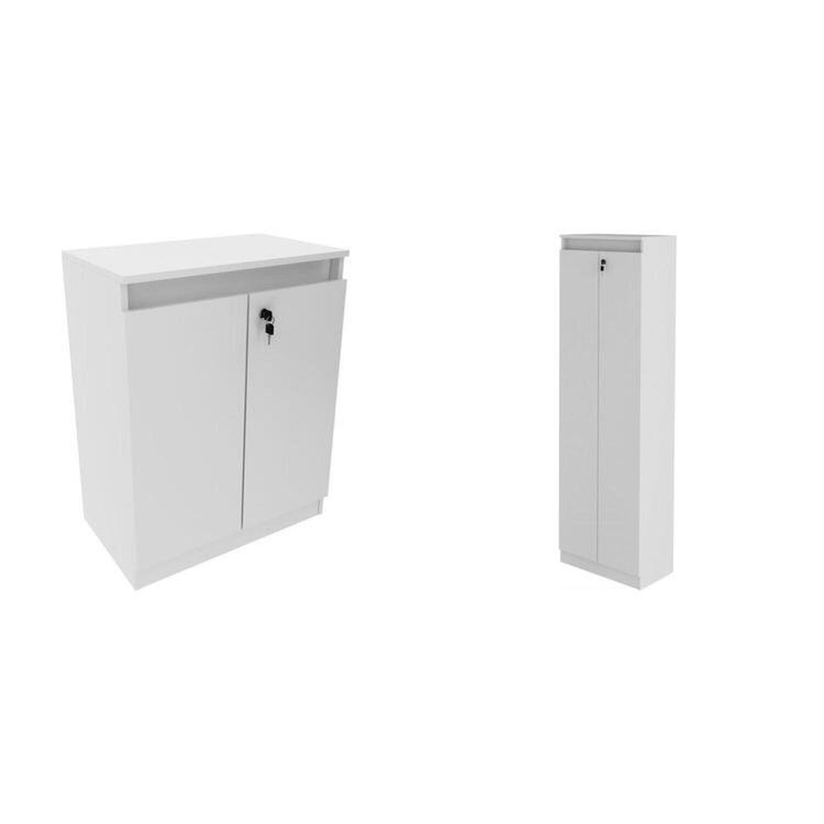 Kit 2 Peças Armário Escritório com 2 Portas com Chave, Balcão para Escritório com Chave e 2 Portas Branco