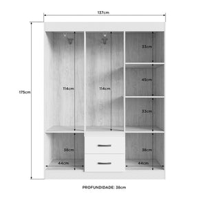 Guarda-Roupa Casal Riveira 6 Portas 2 Gavetas Off White/Nogueira - Doripel