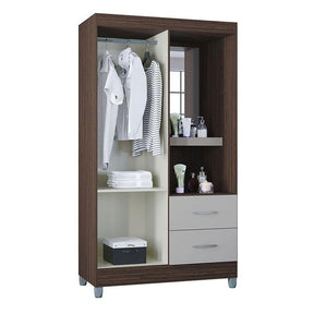 Guarda Roupa Solteiro Ambiente Cordoba 2 Portas Chocolate Off White - Poquema