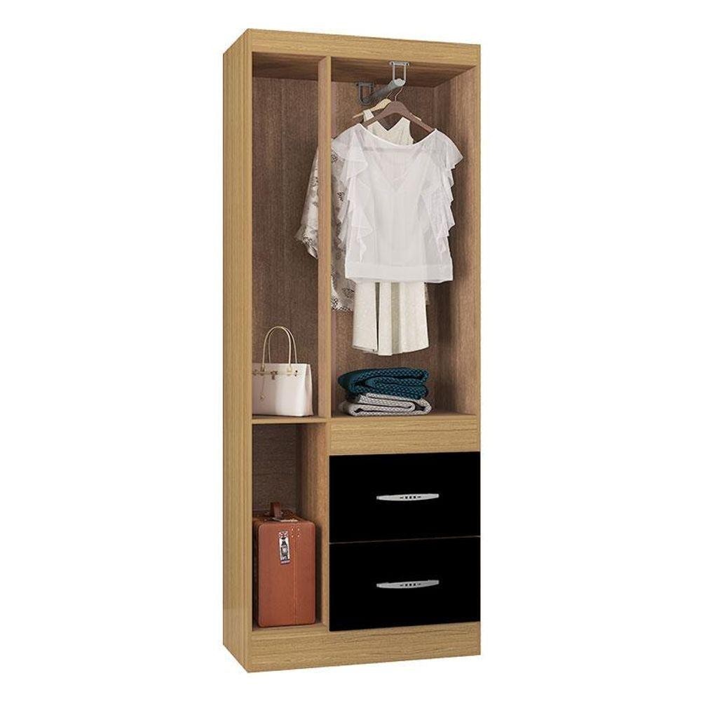 Guarda Roupa Solteiro Ambiente Milão 3 Portas Damasco Preto - Poquema