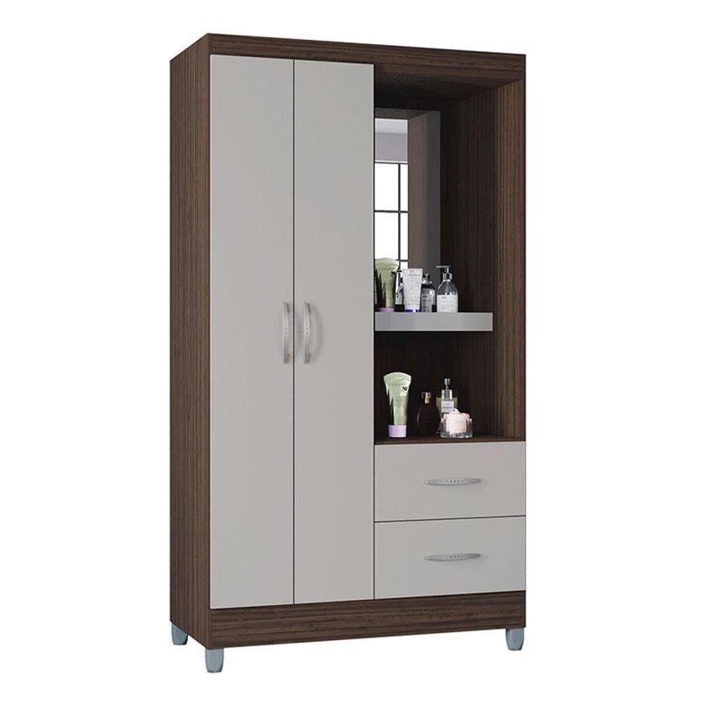 Guarda Roupa Solteiro Ambiente Cordoba 2 Portas Chocolate Off White - Poquema