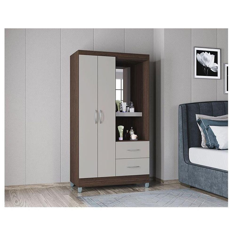 Guarda Roupa Solteiro Ambiente Cordoba 2 Portas Chocolate Off White - Poquema